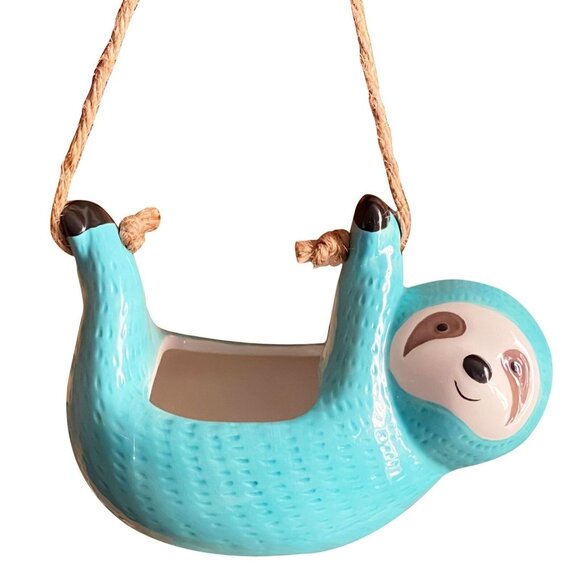 Ceramic Sloth Air-Plant Holder • Blue Sloth Planter • Cute Succulent Pot • Decor - Picture 1 of 6